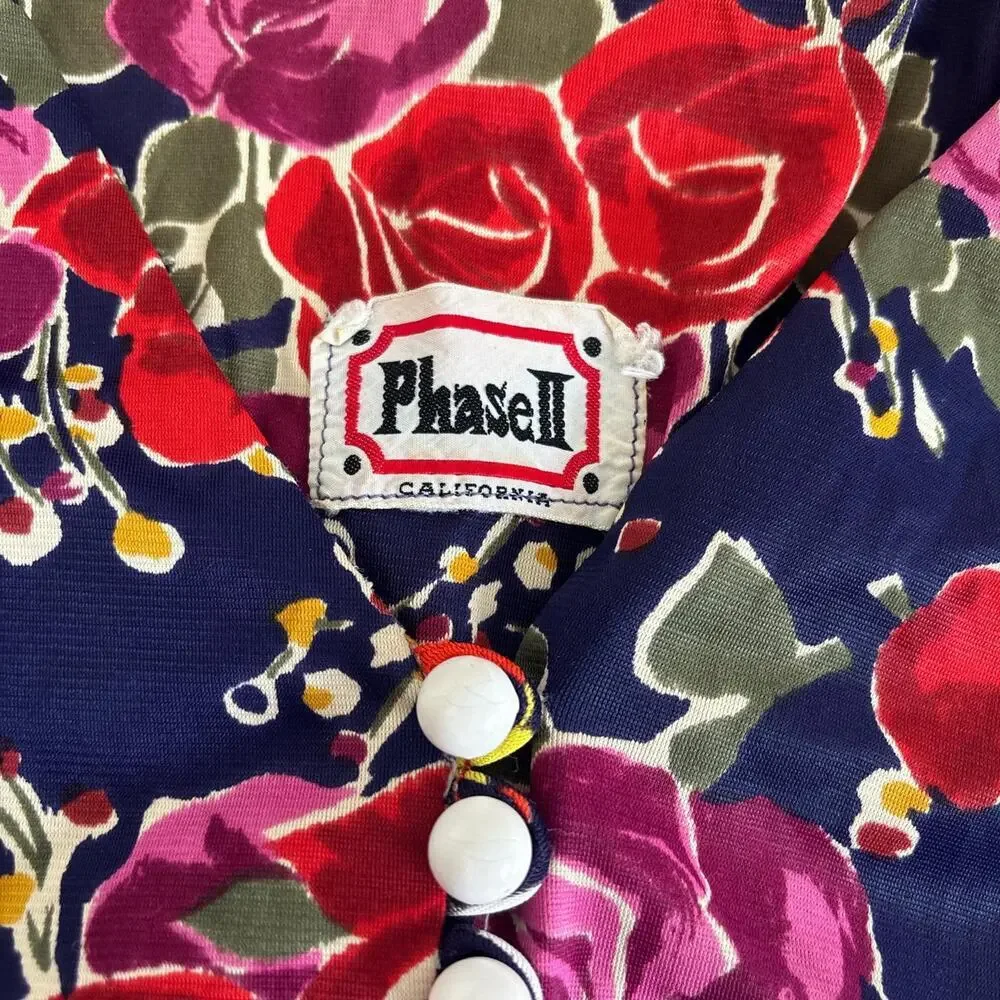 90'S VINTAGE GORGEOUS‎ FLORAL BUTTON UP BABY DOLL TIE BLOUSE MEDIUM.